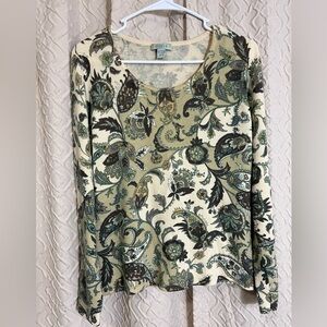 Geneva Beige Cashmere women’s medium sweater paisley Long Sleeve Pullover